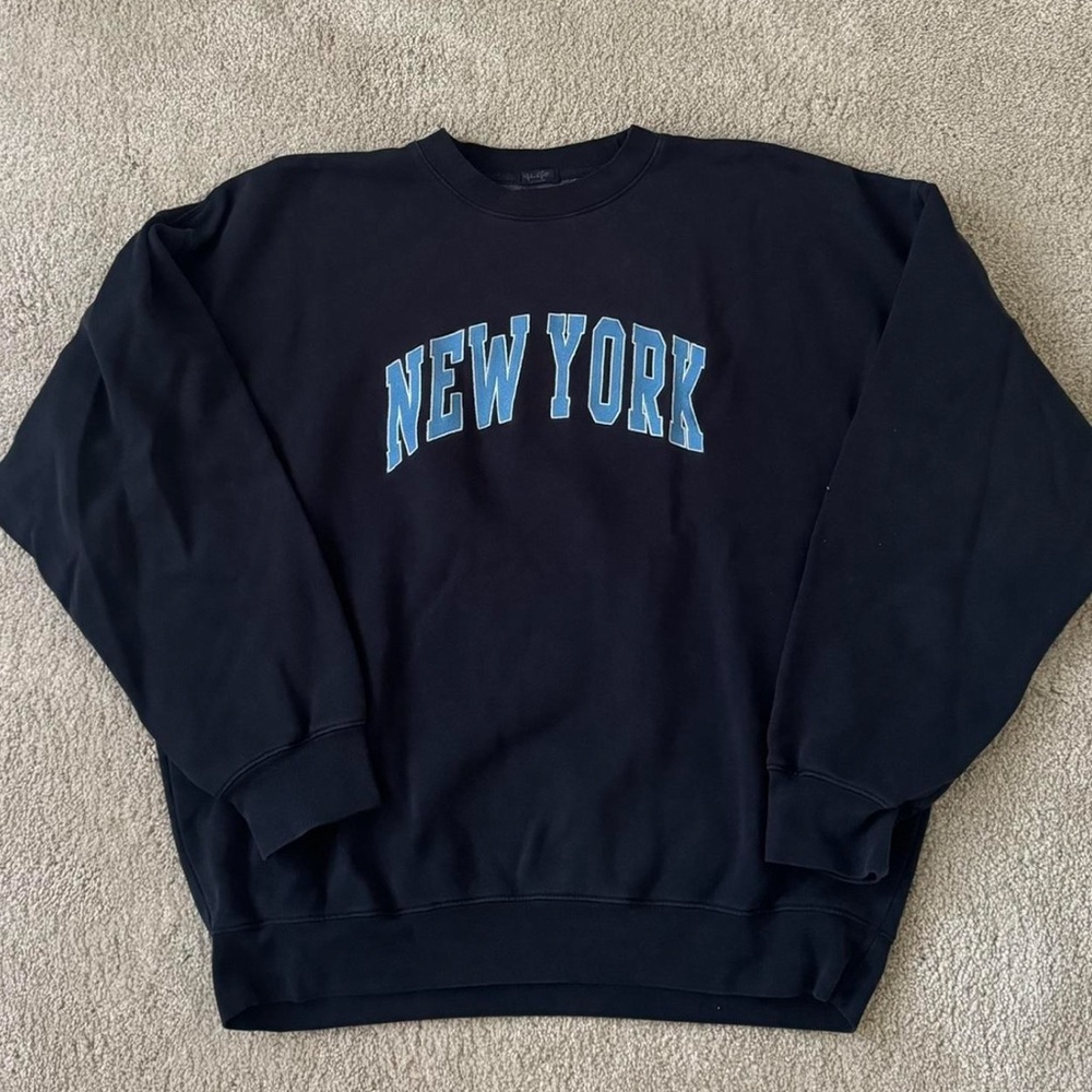 Brandy Melville Black Crewneck with Blue 'New York' Print